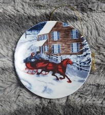 Christmas Ornament Decorative Plate Sleigh Ride Miniature Plate Hanging