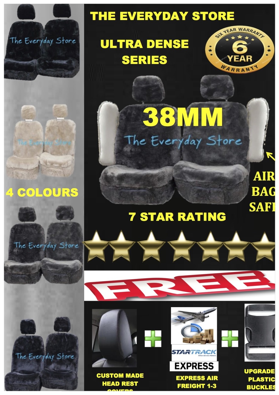 Aussie Made Ultra Dense Sheepskin (Lambswool) Car Seat Covers 38MM