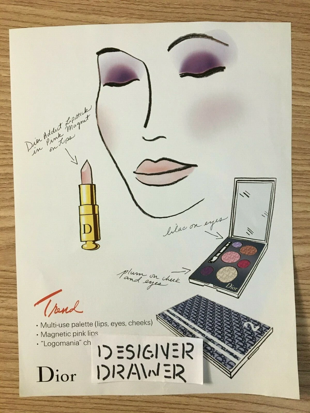 Palette publicitaire imprimée illustrée Dior Cosmetics lèvres magnétiques logomanie chic