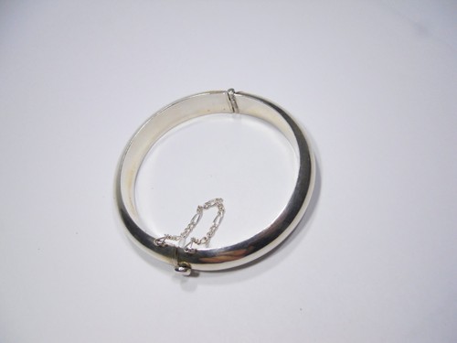 VINTAGE STERLING SILVER 925 HIDGE BANGLE 12mm BRACELET - Picture 8 of 21