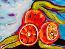 Jeri Dube Modern Impressionism Collectible Abstract Painting Oranges 9x12 Canvas