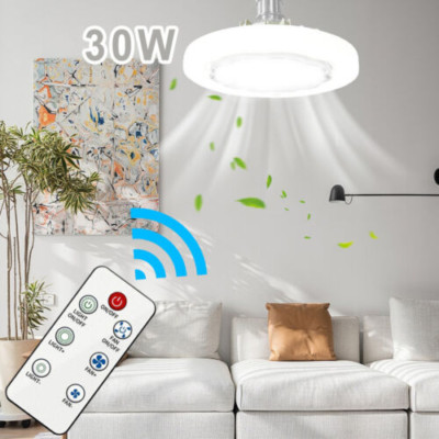 Fan For E27 Socket Light With Remote Ceiling Fan Adjustable Smart LED 3 Mode US