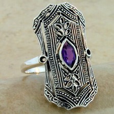ART DECO STYLE GENUINE AMETHYST 925 STERLING SILVER CLASSIC DESIGN RING   1099