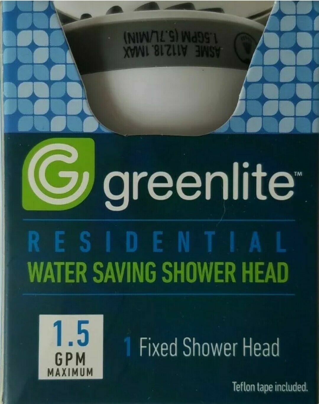 Greenlite Residential Water Saving Shower Head 1.5 GPM Maximum Teflon