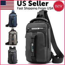 Anti-Theft Men's Sling Crossbody Bag Chest Shoulder Messenger Backpack USB Port