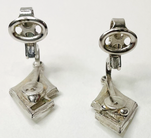 Barcs Silver Tone Plated Clip On Earrings x 2 Unique Art Deco ~VINTAGE~ - Foto 11 di 14
