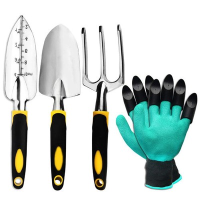 Garden Tool Set 4 Pack With Trowel, Cultivator Hand Rake, Transplant Trowel,