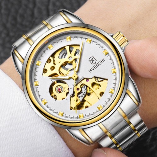 4Pack Hollow Skeleton Automatic Mechanical PU-leather Watch Business White-Brown - Picture 2 of 7