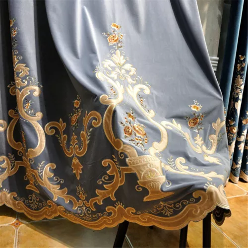 Luxury Floral Embroidered Velvet Curtain European Curtain Panel Drape 1 Panel - Picture 16 of 39