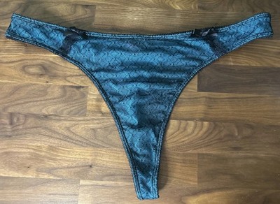 Vtg Dollhouse Thong Panties Second Skin Lace Overlay Size 3X Nylon T Back Black