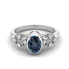 7x5MM Oval London Blue Topaz 925 Sterling Silver Solitaire Celtic Women Ring
