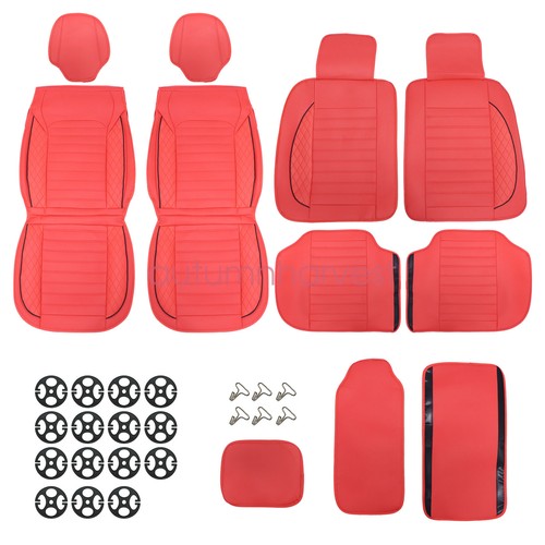 For Lincoln Car 5-Seat Covers Full Set Faux Waterproof Cushion Protector Red - Picture 5 of 9