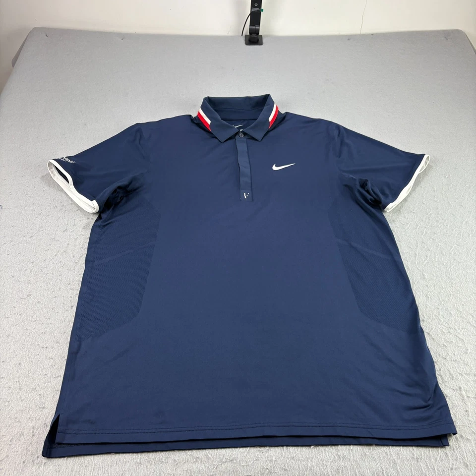 Camisa polo masculina Nike Roger Federer XL azul 2012 US Open tênis desempenho RF