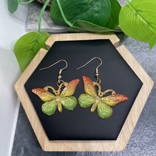 2  Gold-tone Butterfly Acrylic Earring Set Drop Dangle New Free Ship B6260