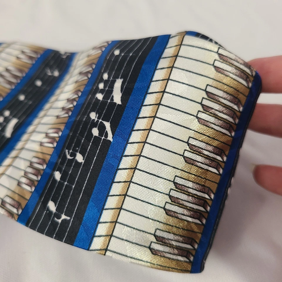 Vintage Fratello Piano Keys Music Notes Men's Neck Tie Handmade Musician Jazz - Image 3 of 4