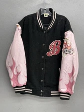 Vintage Baby Boop Betty Boop Jacket Black Pink Flaming Dice Embroidered Read**
