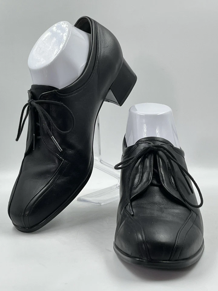 Mocasín Durea para mujer diseño holandés City-Way cuero negro tacón bloque talla 8 W EE. UU. Foto 3 de 4