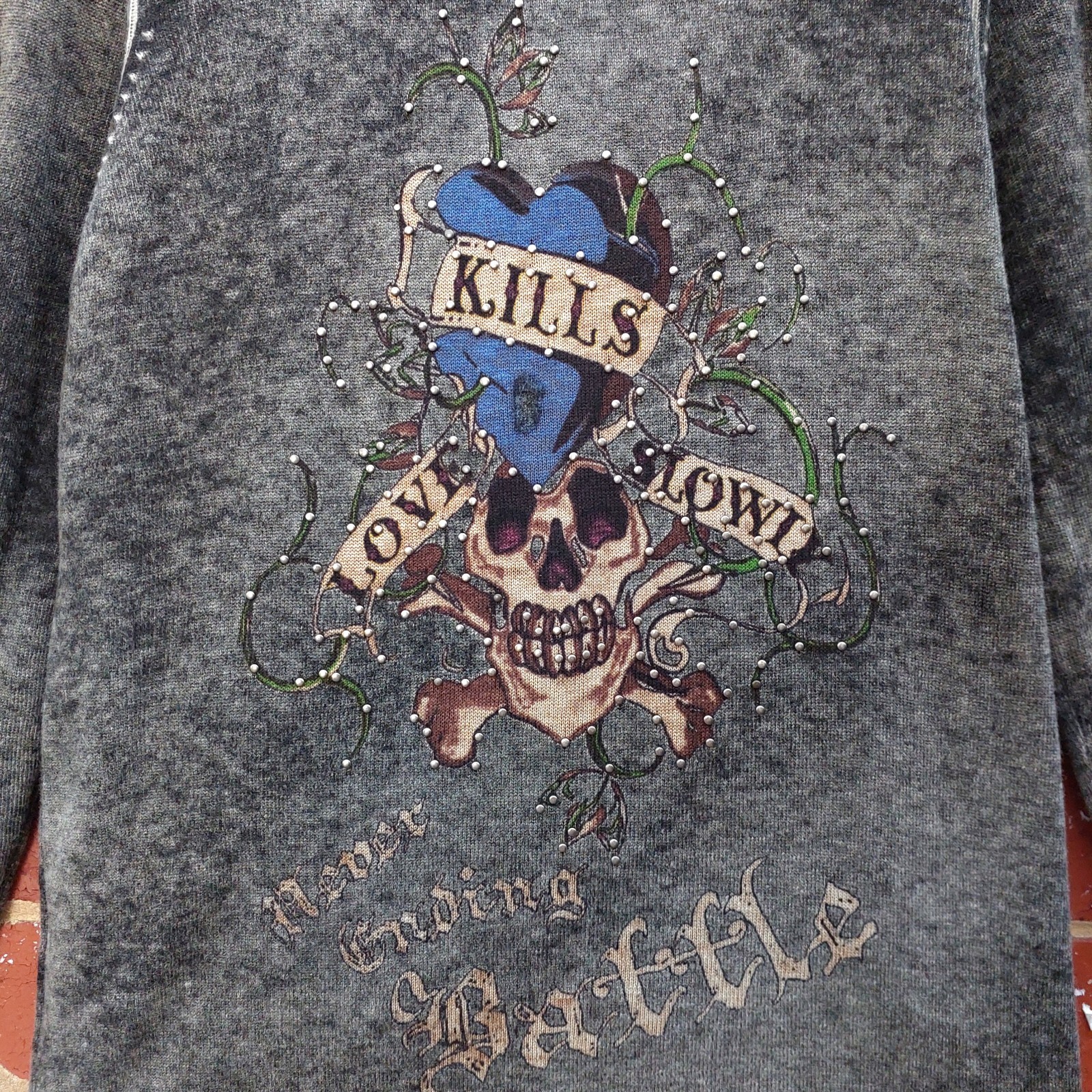 ED HARDY By Christian Audigier Vintage Y2K Wool Zip Sweater Sweat Jacket Medium image 10