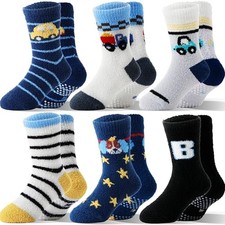 Kids Boys Toddlers Fuzzy Slipper Grips Socks Non Slip Warm 3-6 Years Truck