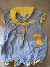 Vintage b.t. Baby Girls Blue with Duck Romper size 3-6 mo.