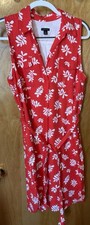 Ann Taylor red/white floral print linen blend belted shift dress Size LP Petite