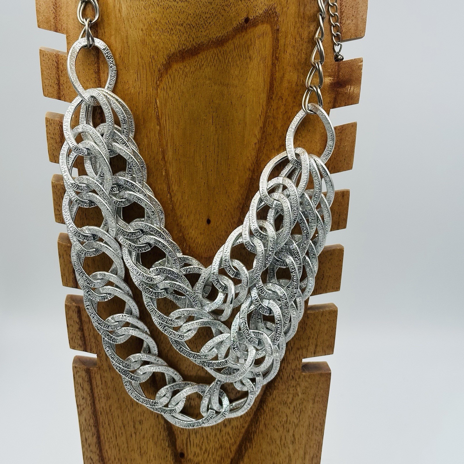 Silver Multi-Row Chain Link Chunky Statement Neck… - image 7