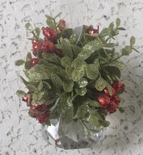 Kissing Krystals Teardrop Mistletoe Ornament Classic Christmas Berries  GANZ 5"