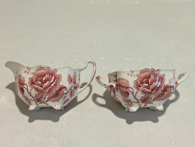 Johnson Bros - Red Pink English Chippendale - Creamer and Sugar Bowl(No lid). EC