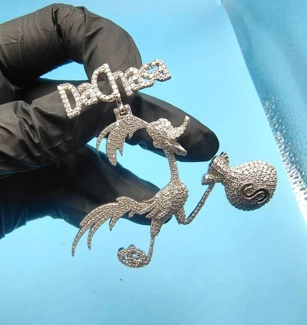 2.40Ct Round Cut Real Moissanite Custom Cartoon Pendant 14K White Gold Plated - Image 2 of 4