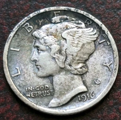 1916 P Mercury Dime AU + / BU ?  Low Pop Rare Split Bands Better / Key Date Nice