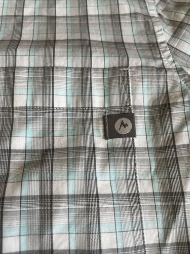 Marmot Mens Organic Cotton Gray Blue Plaid Short Sleeve Button Up Shirt Medium - Imagen 3 de 3