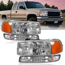 For 99-06 Gmc Sierra 1500 2500 Chrome Headlights Bumper Lamps Amber Reflector