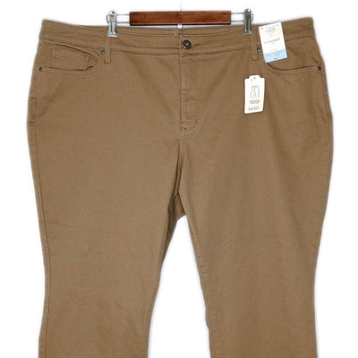 $50 St John's Bay womens tummy slimming straight jean PLUS 28W stretch tan beige
