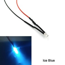 10x Ice Blue Small Led Light Single Bulb Wire 5v-12v Dc Round Top Individual 3mm