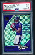 2018 Donruss The Rookies Lamar Jackson Rookie Card #R17 PSA 9 Mint Ravens RC. rookie card picture