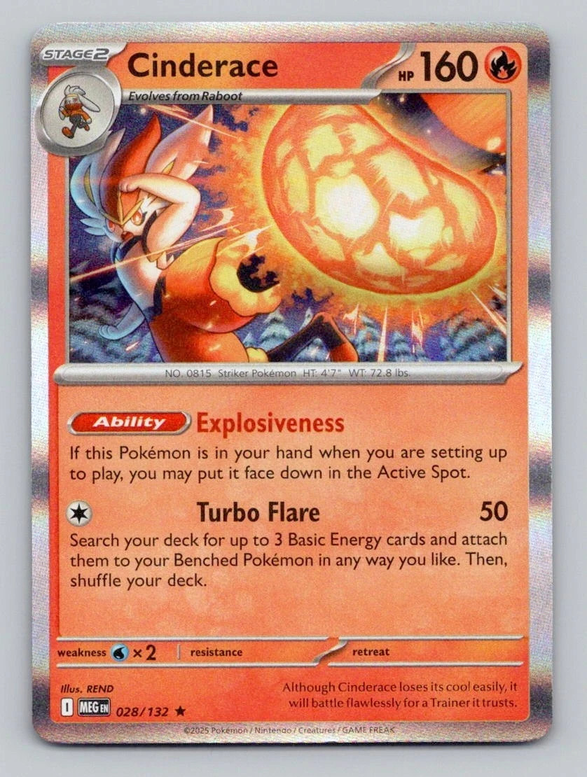Holo Cinderace 028/132 Rare Mega Evolution Pokemon (FREE S&H)