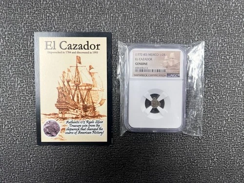 1772-1783 Mexico El Cazador 1/2R Silver Shipwreck Coin NGC Grade Genuine