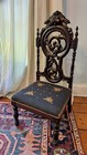 Antique Victorian Rococo Carved Music Chair 40" with Needlepoint Seat 