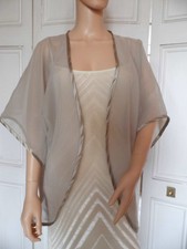 BEIGE/TAUPE Chiffon Kimono Wrap Wedding Evening Shrug Bolero Jacket. Size 8 - 24