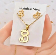 Set Gold Plated Stainless Steel Jewelry Necklace Heart Pendant Earrings Set