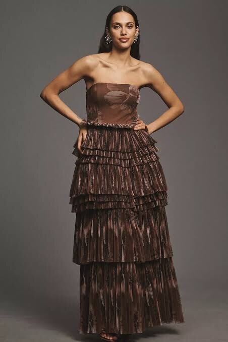 Anthropologie Hutch Nalina Strapless Floral Tiered Tulle Maxi Dress Size 16  $394