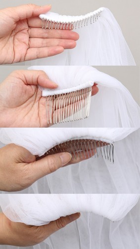 2T 2 Layer AB Silver Crystal Beaded Edge Veil For Bridal Shower Wedding Party - Picture 9 of 9