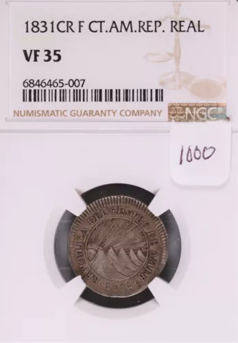 1831-CR F Guatemala Central American Rep 1 Real Silver Coin NGC VF-35