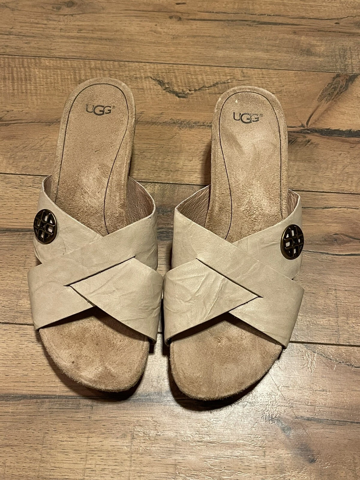 UGG sandali donna pelle lyra donna zeppa sughero 1009854 taglia 9 ~ usati in ottime condizioni