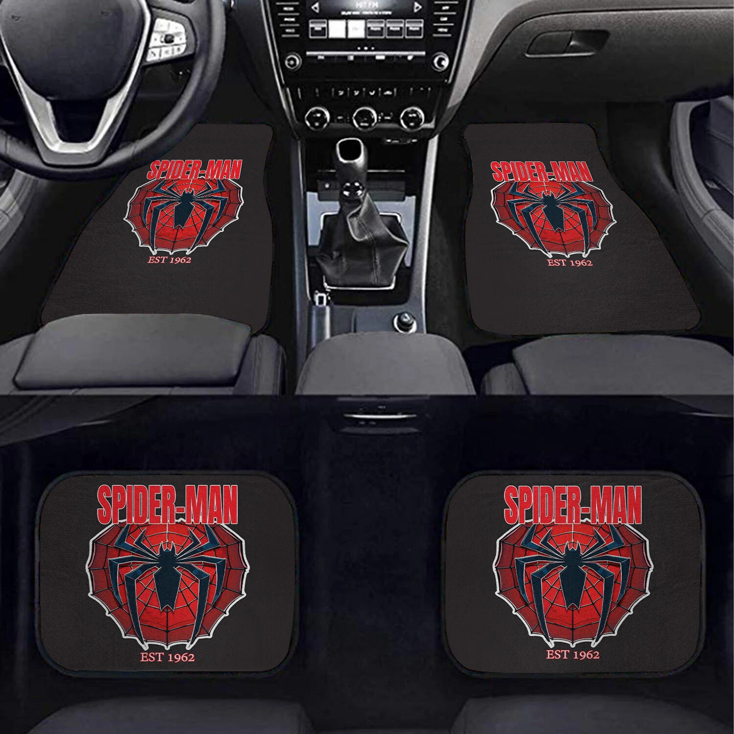 Spider-Man Car Floor Mats 4-Piece Set Red Web Interior for Marvel Fans