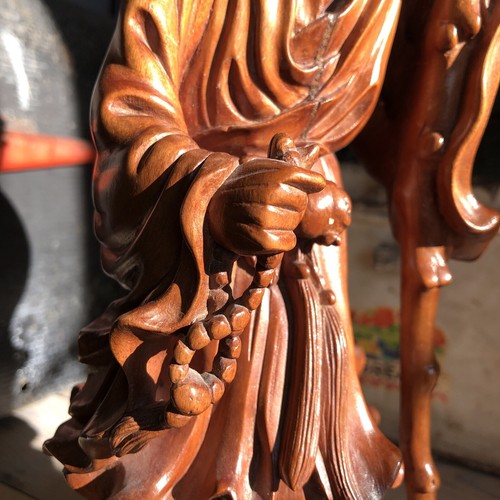 Antique Asian Chinese Monk Shou Lao with Beads Rosewood Hand Carved Figure - Picture 5 of 24