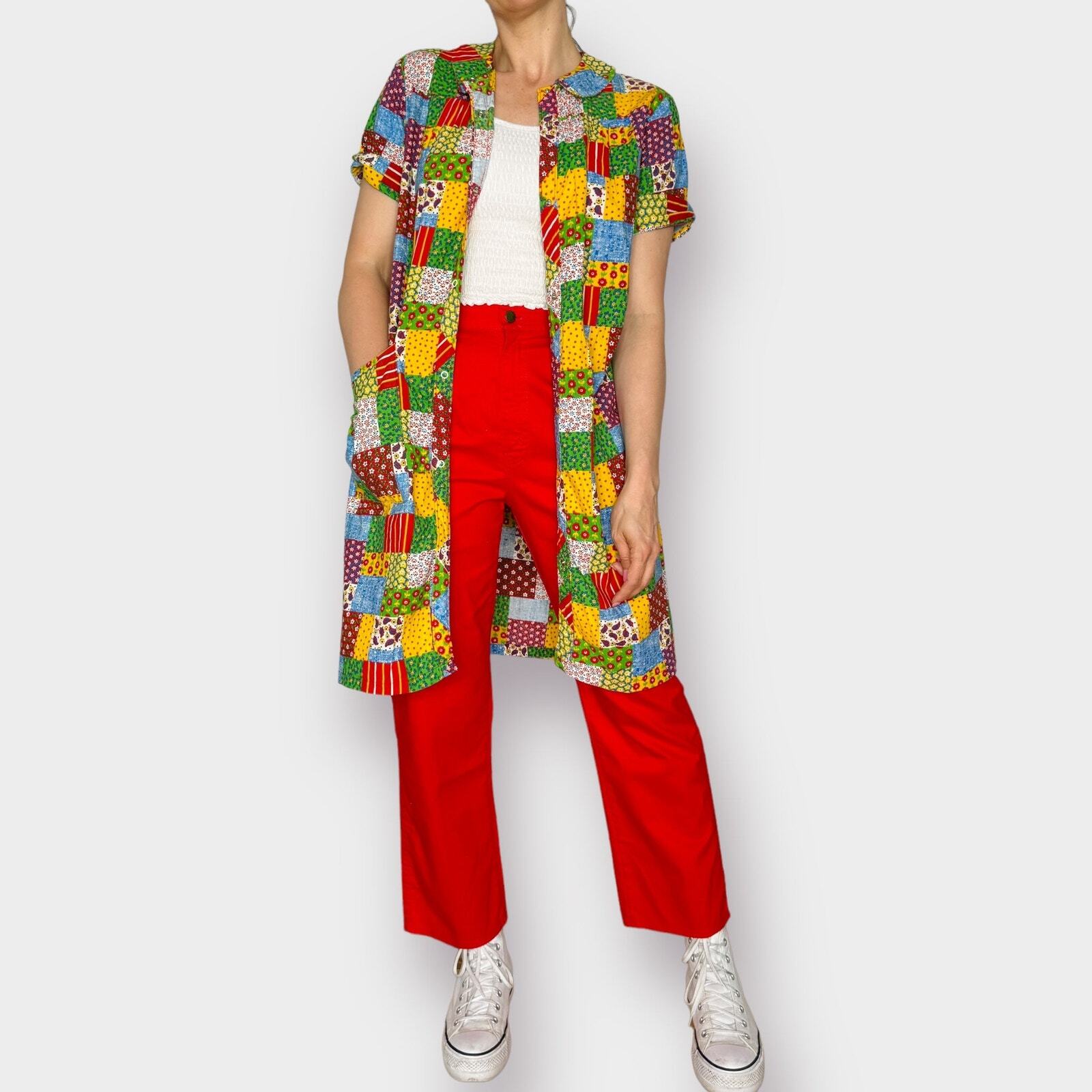 70s Patchwork Print House Coat - image 5