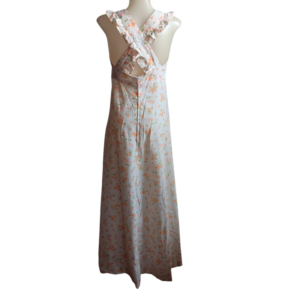 Maxi Vestido Sin Mangas Floral Hecho a Mano Talla 8 Vintage Años 70 1 de 1 Volantes Espalda Cruzada Foto 2 de 4