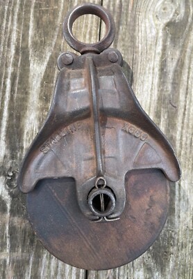 Antique Cast Iron Wooden Wheel Steampunk StarlineX656 Pulley Hay Loft Farm Barn 