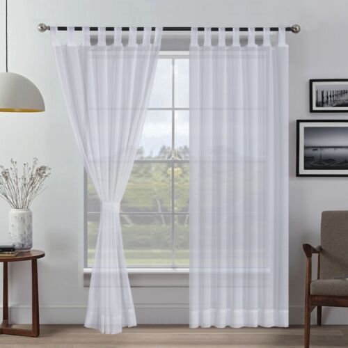 Un par de cortinas de velo de alta calidad 2 paneles 10 cm de largo pestaña superior transparente sólido - Imagen 58 de 69